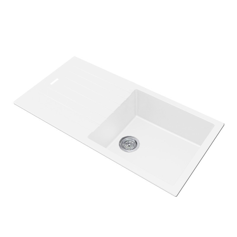 White Arete Stone Granite Single Bowl with Drain Board Kitchen Sink (1000×500×200 mm)