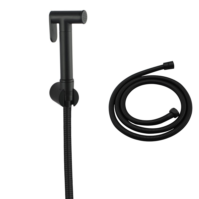 Round Black Brass Toilet Bidet Spray Kit with Stainless Steel Hose