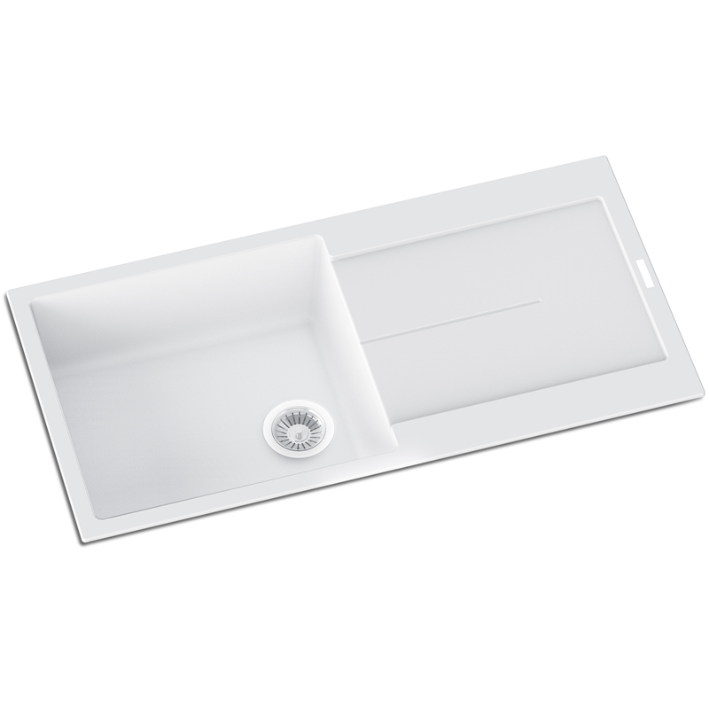 White Carysil Enigma D100L Granite Single Bowl with Drain Board Stone Kitchen Sink 1000*500mm