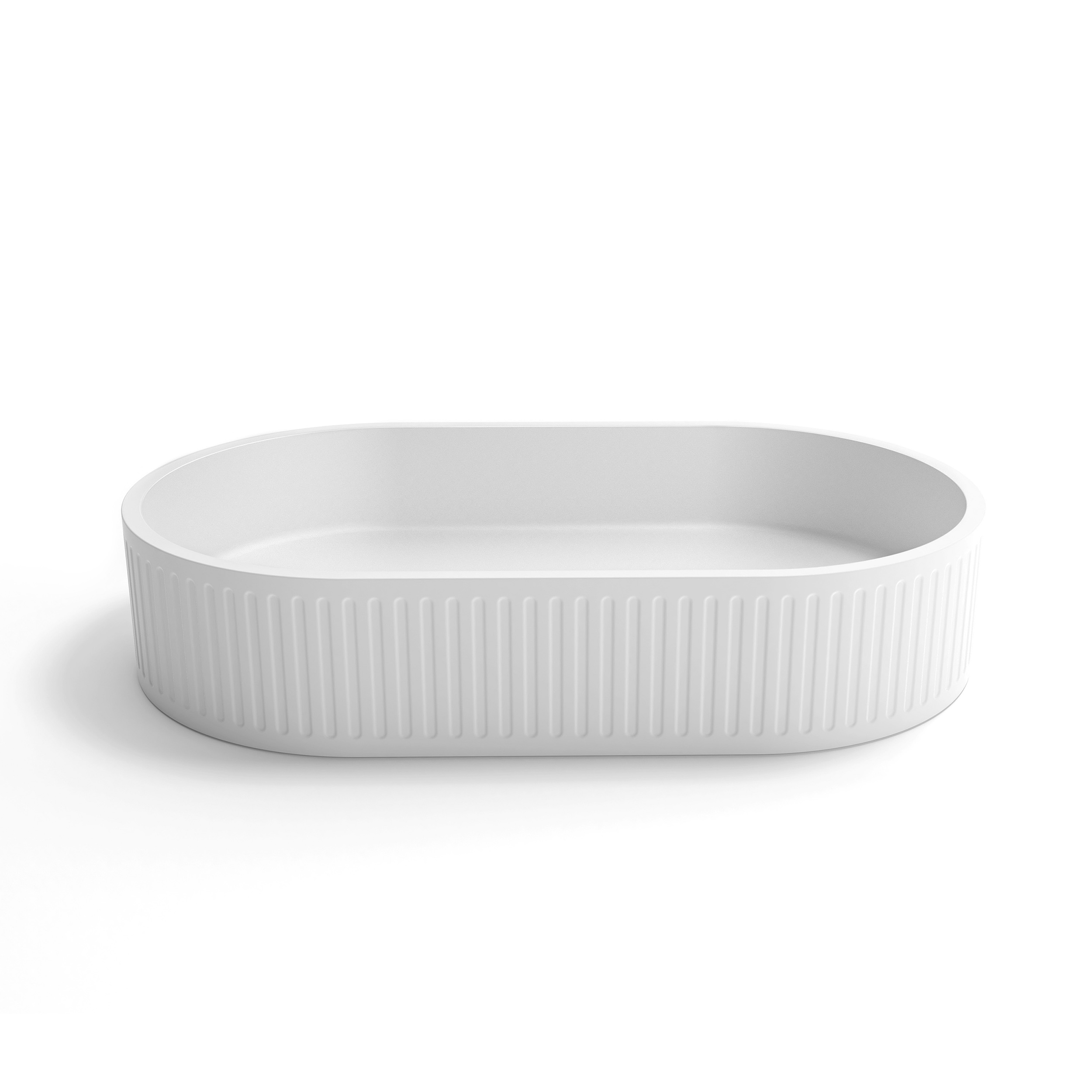 OTTI HUDSON OVAL 600X350X120 CONCRETE FLUTED WHITE BASIN