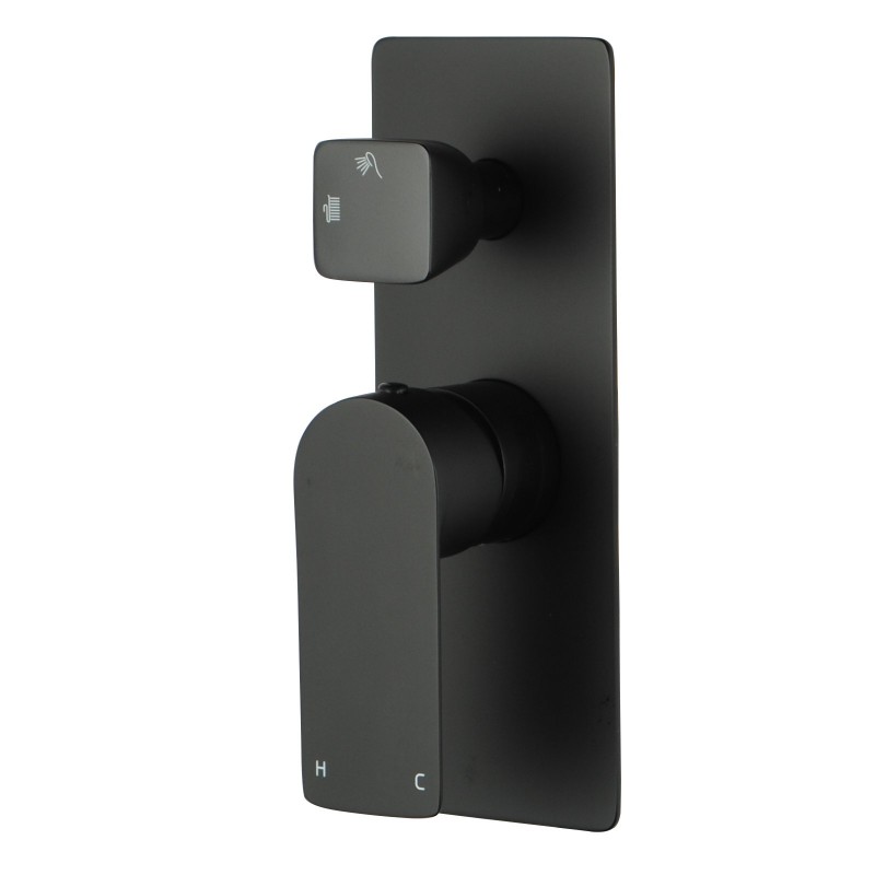 VOG Series Black Square Wall Mixer with Diverter