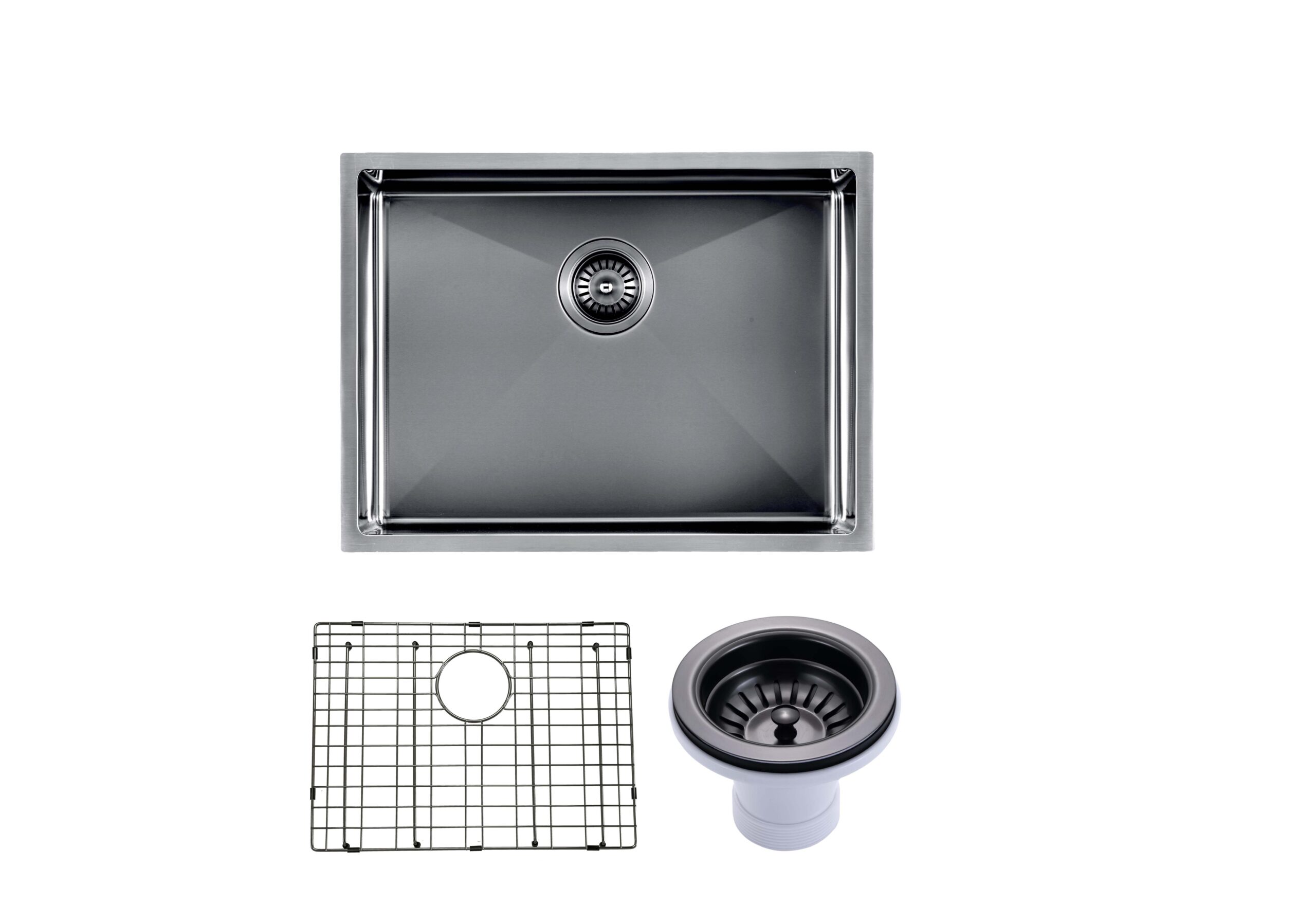 (C-600 Black)Round Corner Stainless Steel Gun Metal Grey PVD Coating Single Bowl Kitchen Sink(with Bottom Tray) 600*450*230mm