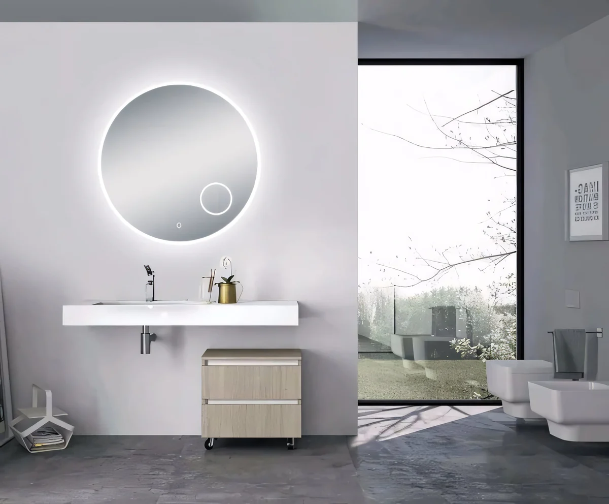 900mm Round 3 Color Lighting Frontlit Acrylic LED Mirror Touch Sensor Switch Defogger Pad Wall Mounted(Come with Magnifier)