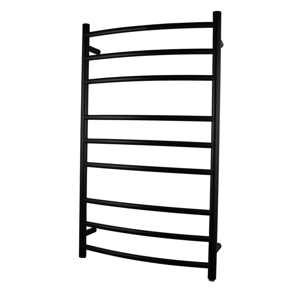Round Black Electric Heated Towel Rack 9 Bars