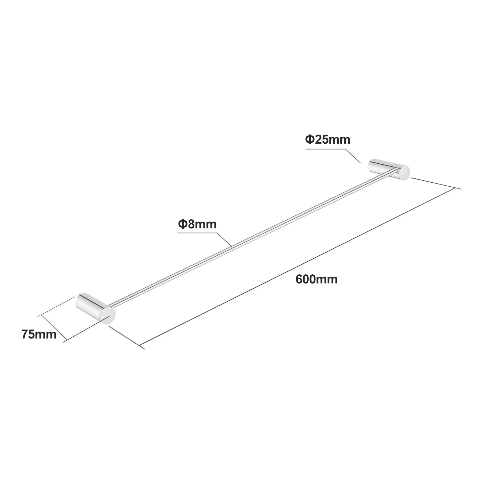 Aquaperla Gun Metal Grey Single Towel Rail 600mm