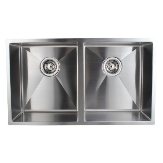 Round Corner Chrome Stainless Steel Handmade Double Bowl Kitchen Sink 770*440*230mm