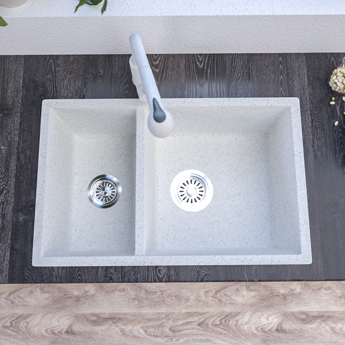 7145 White Granite Sink – 1 & ½ Bowl | Scratch & Stain Resistant