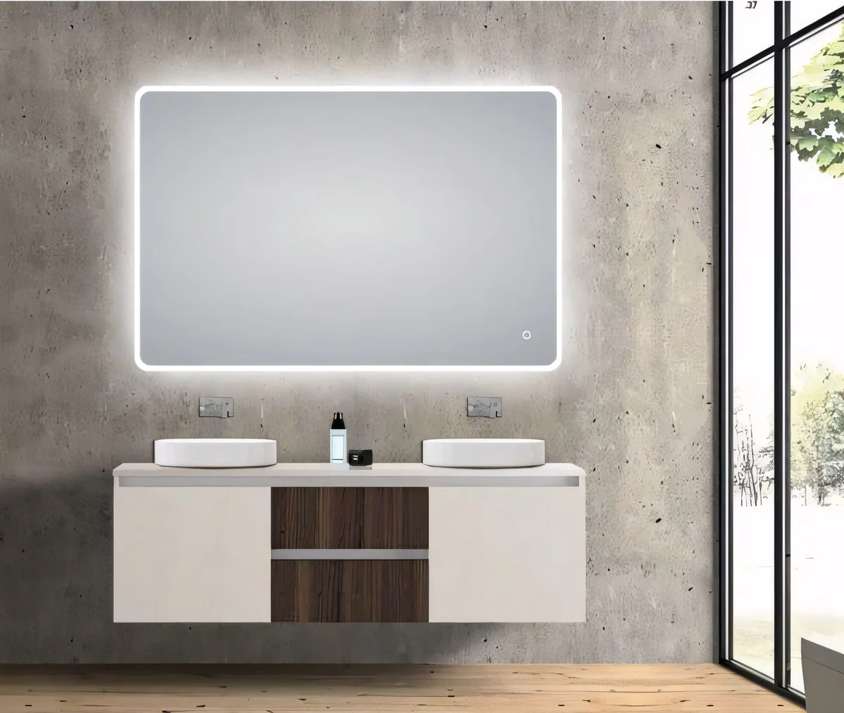 1200*800mm Frosted Glass Edge 3 Color Lighting Backlit LED Mirror Touch Sensor Switch Defogger Pad Wall Mounted Vertical or Horizontal
