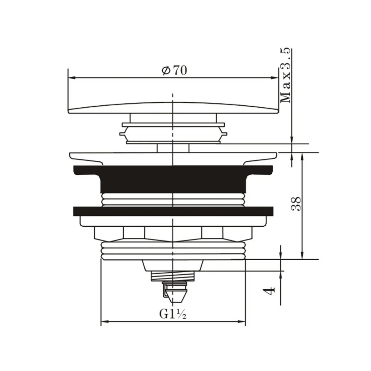 AQ 40mm Mushroom Chrome Brass Bathtub Pop Up Waste without Overflow