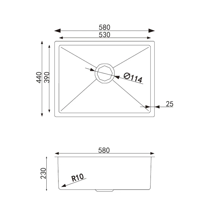 Aquaperla Round Corner Dark Grey Stainless Steel Handmade Single Bowl Kitchen Sink 580*440*230mm(with dark grey waste)