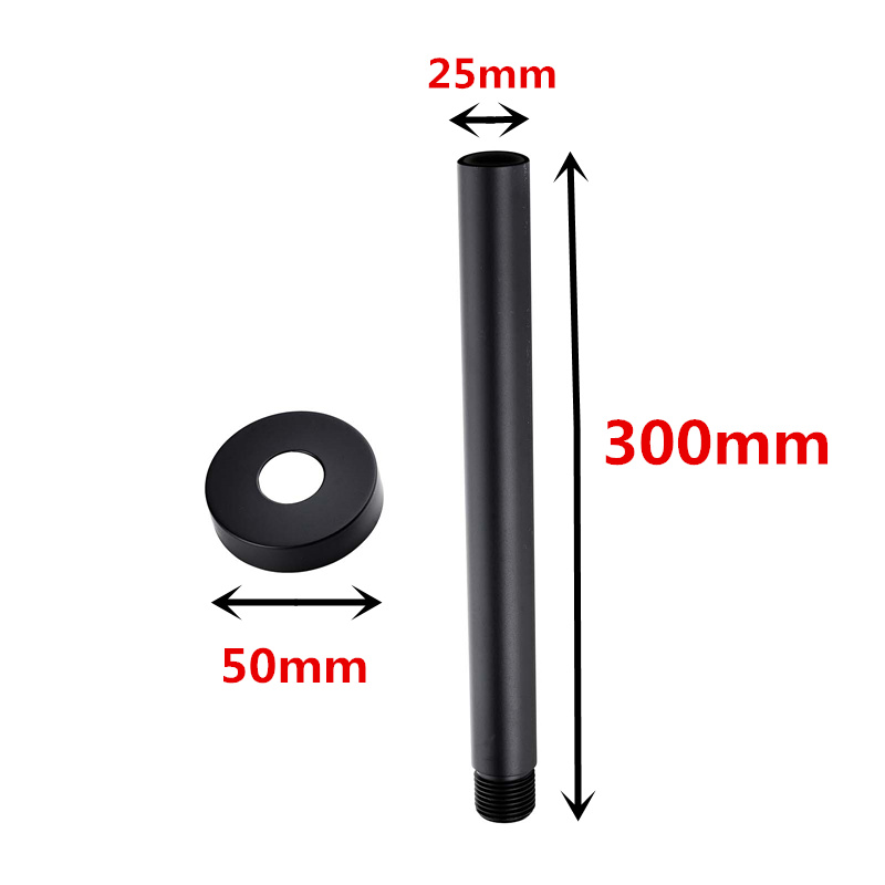 Round Black Ceiling Shower Arm 300 mm