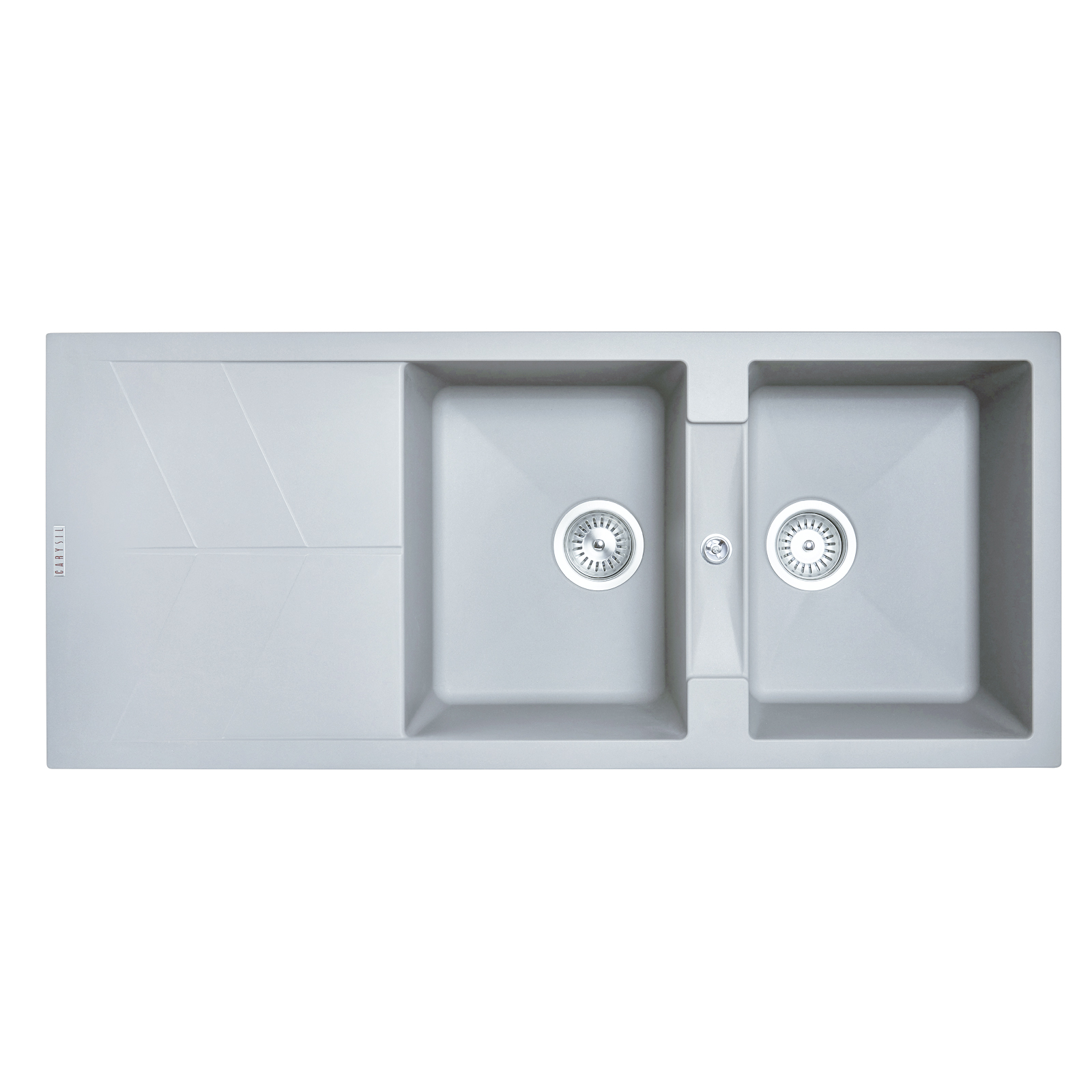 Concrete Grey Carysil Jazz D-200 Double Bowl with Drain Board Stone Kitchen Sink 1150*500mm