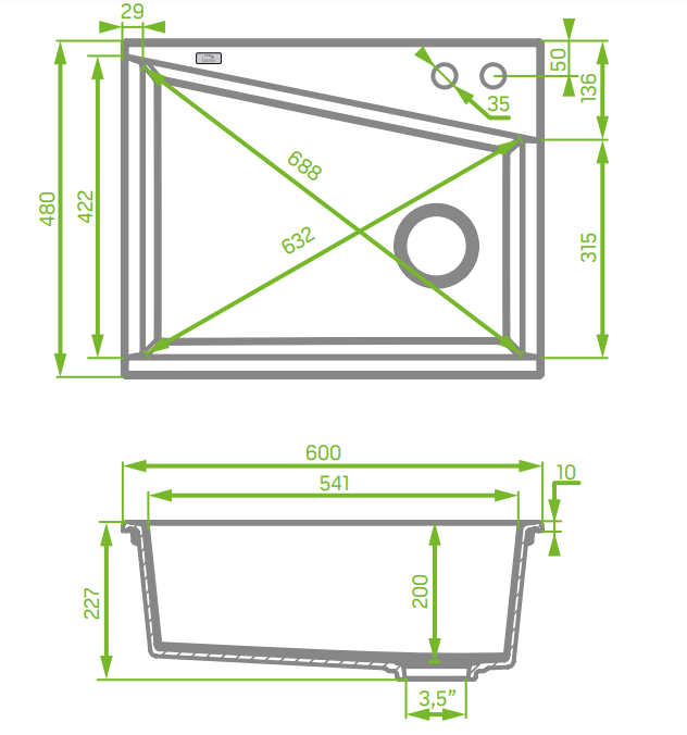 Laveo Grenada Grey Granite Double Bowl Kitchen Sink (470×600×227 mm)