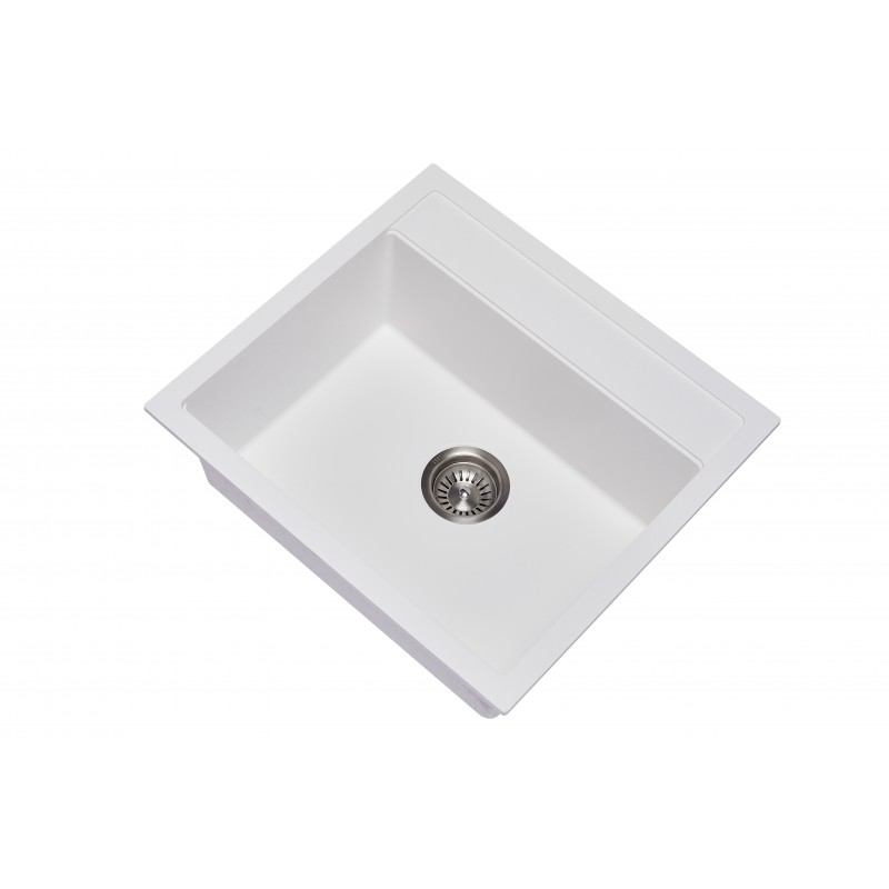White Carysil Waltz 560FE Granite Single Bowl Stone Kitchen Sink 560*510mm