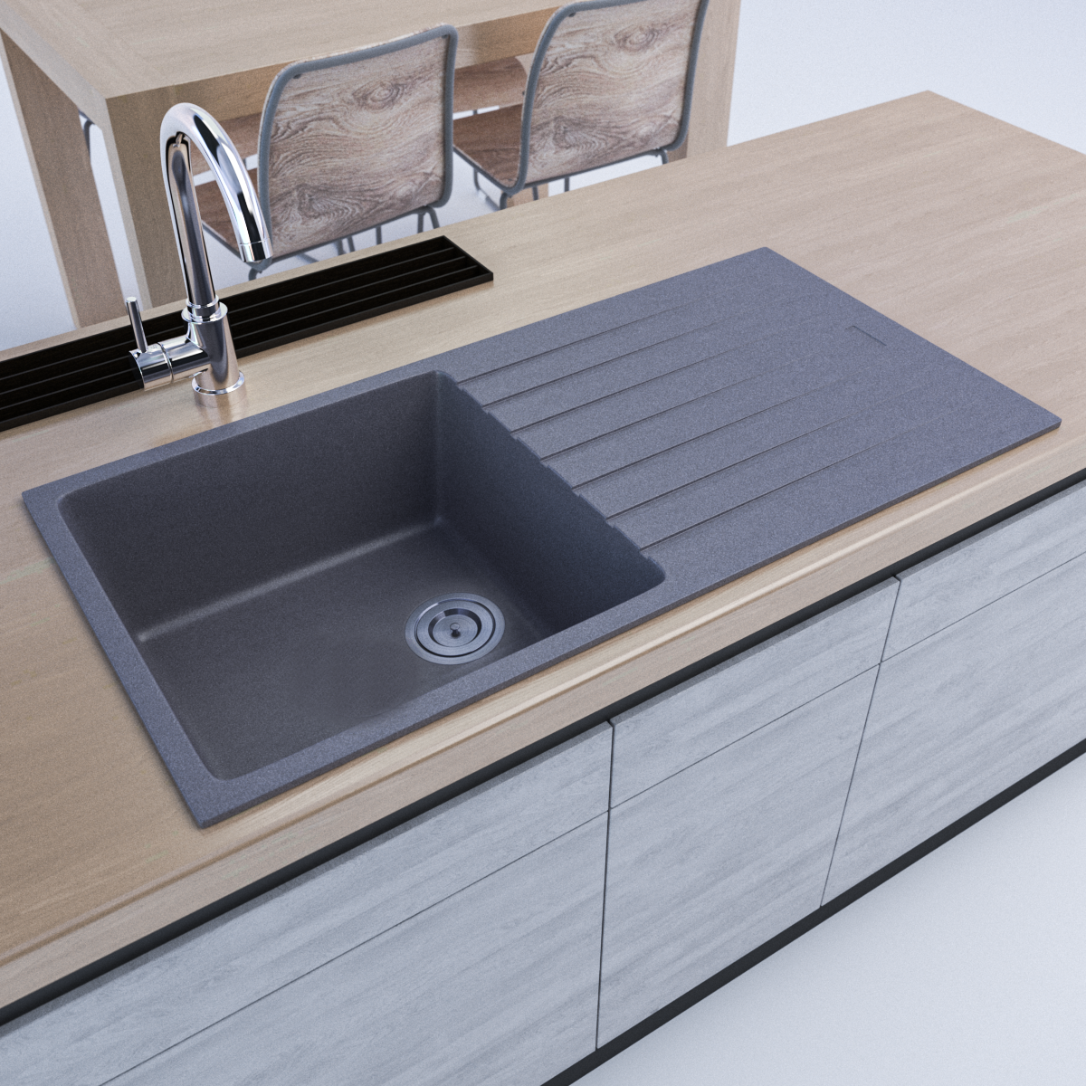 1000x500 Black Single Bowl Granite Sink with Drainer – Scratch & Stain Resistant