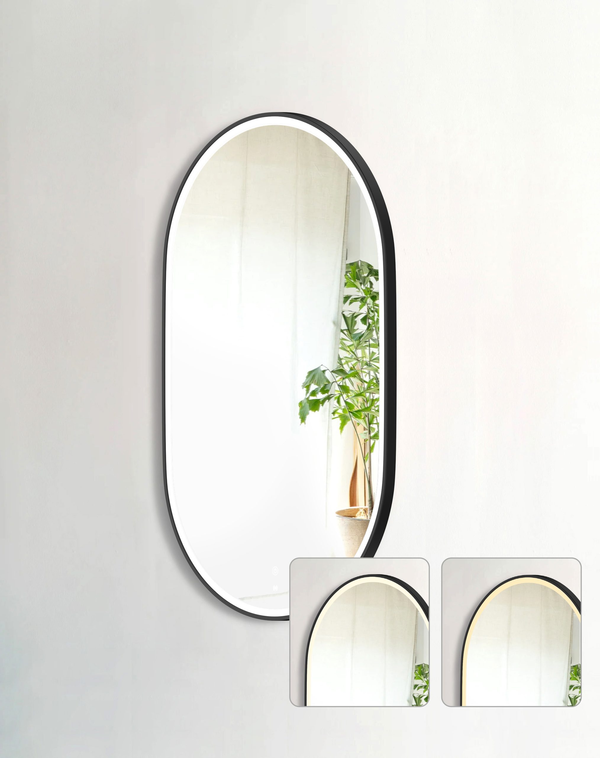 OTTI LED Noosa 900(H)x600(W) Black Metal Frame Tuffi Mirror- Install Horizontal or Vertical