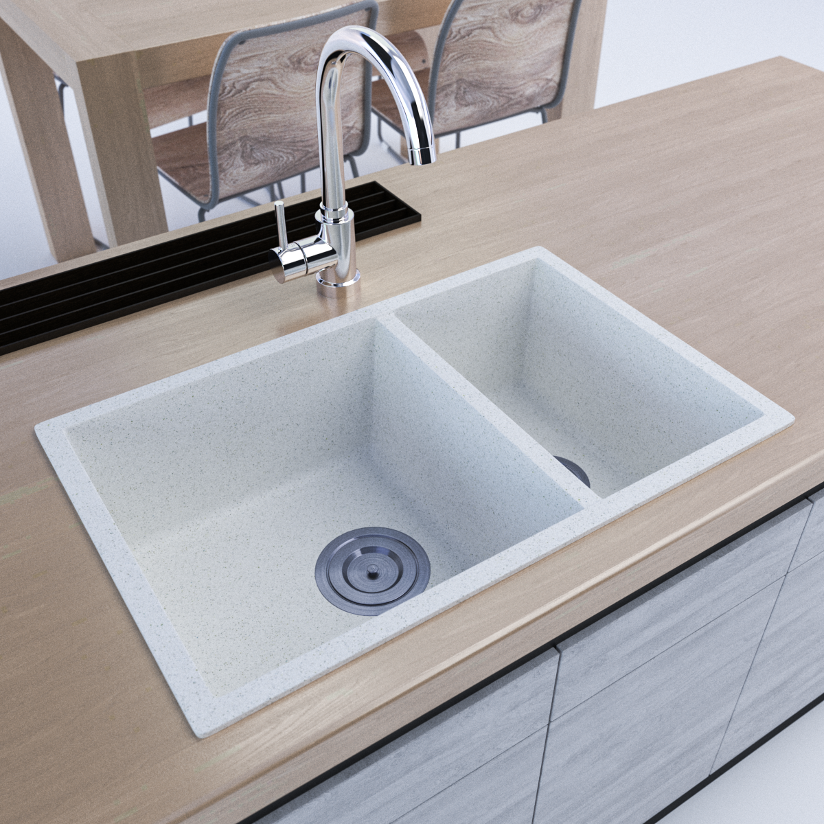 7145 White Granite Sink – 1 & ½ Bowl | Scratch & Stain Resistant