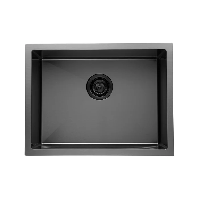 Aquaperla Round Corner Dark Grey Stainless Steel Handmade Single Bowl Kitchen Sink 580*440*230mm(with dark grey waste)