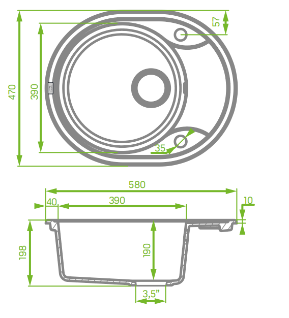 Laveo Dafne Beige Granite Single Bowl Stone Kitchen Sink 470*580*198mm(including Space Saving Siphon and Click-clack Plug)