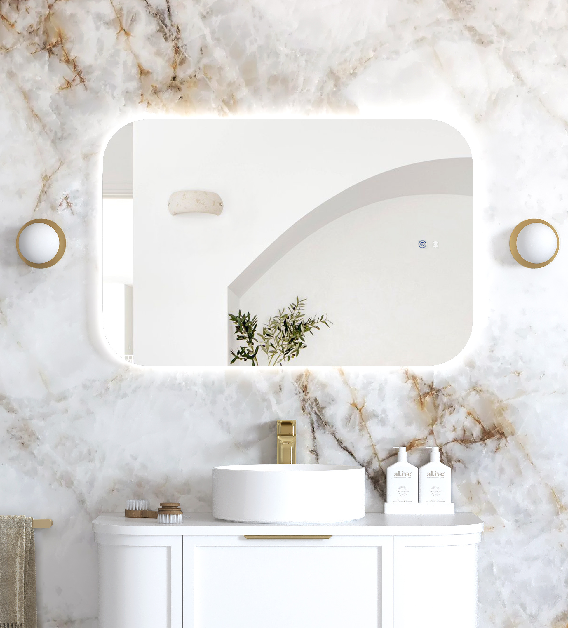 OTTI LED Newport 900(H)x600(W) Frameless Tuffi Mirror - Install Horizontal or Vertical