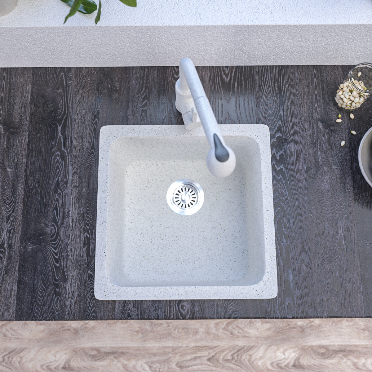 420 x 420mm White Granite Sink – Single Bowl | Scratch & Stain Resistant