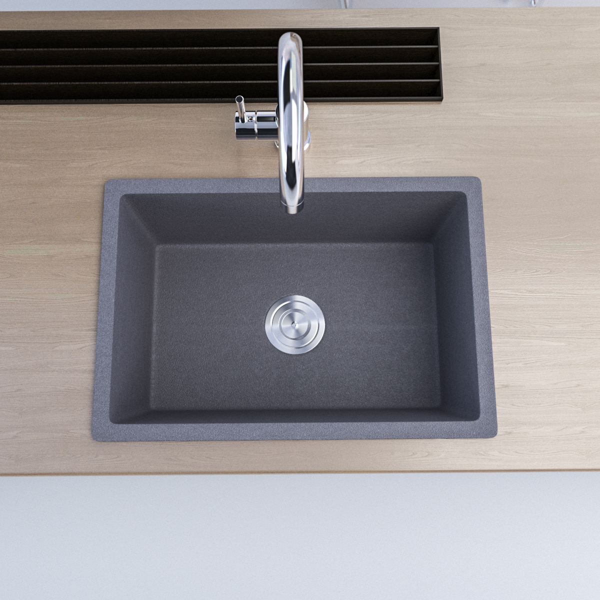 600 x 420mm Black Granite Sink – Single Bowl | Scratch & Stain Resistant