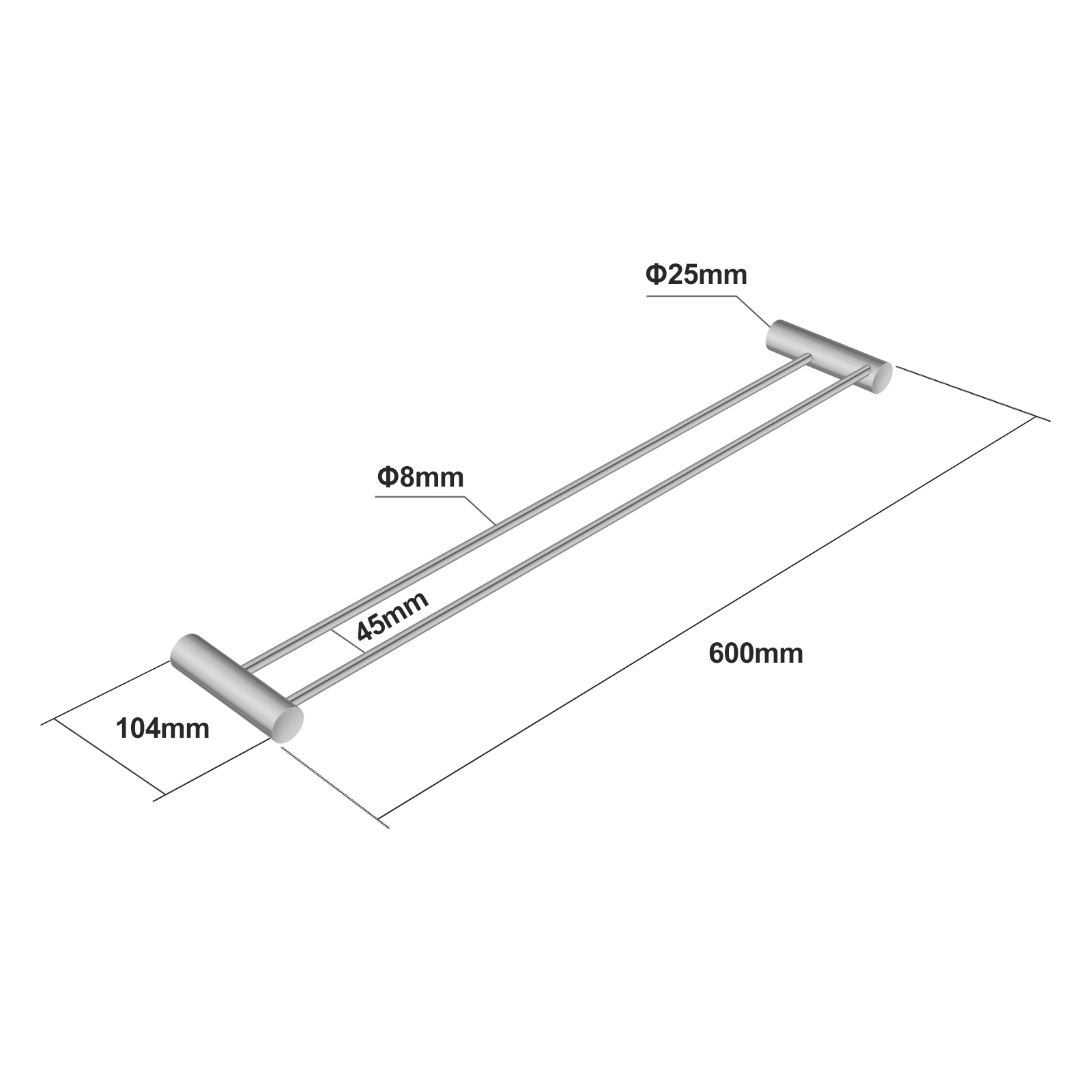 Aquaperla Chrome Double Towel Rail 600mm