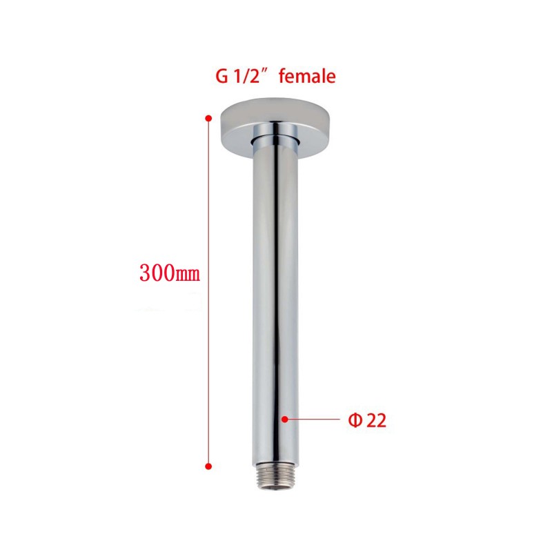 Round Chrome Ceiling Shower Arm 300 mm