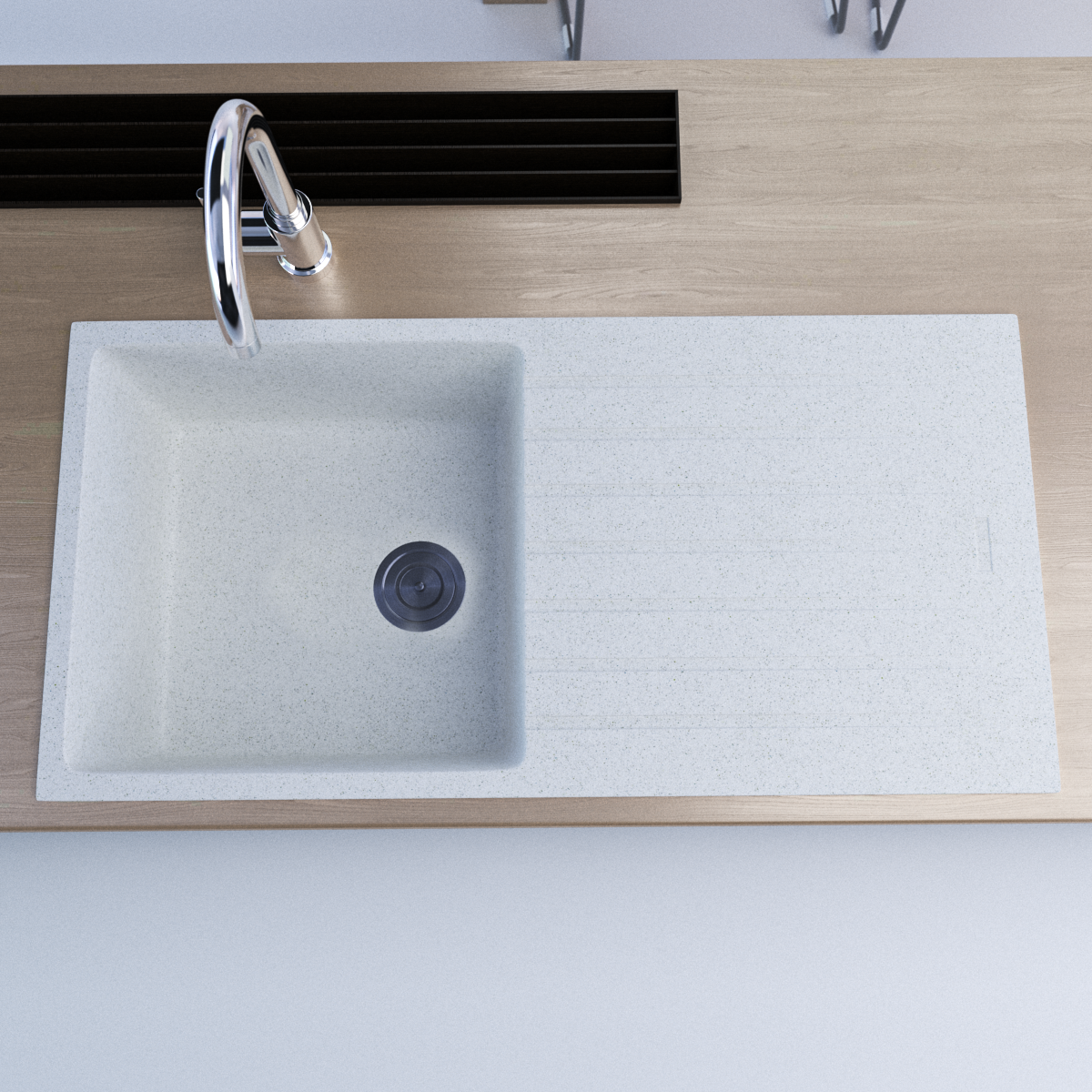 1000x500White Single Bowl Granite Sink with Drainer – Scratch & Stain Resistant