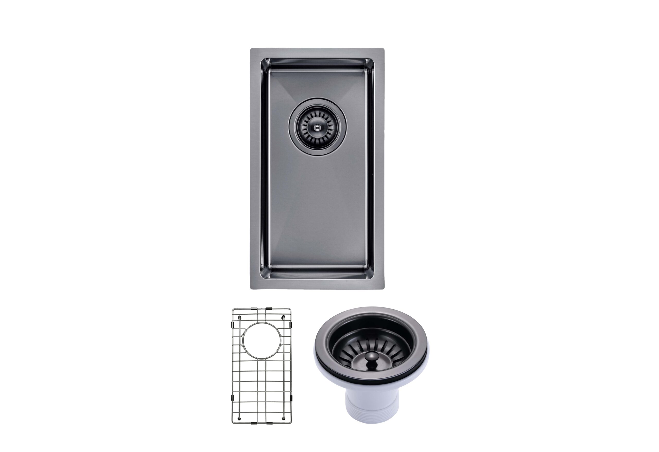 (C-250 Black)Round Corner Stainless Steel Gun Metal Grey PVD Coating Single Bowl Kitchen Sink(with Bottom Tray) 250*450*215mm