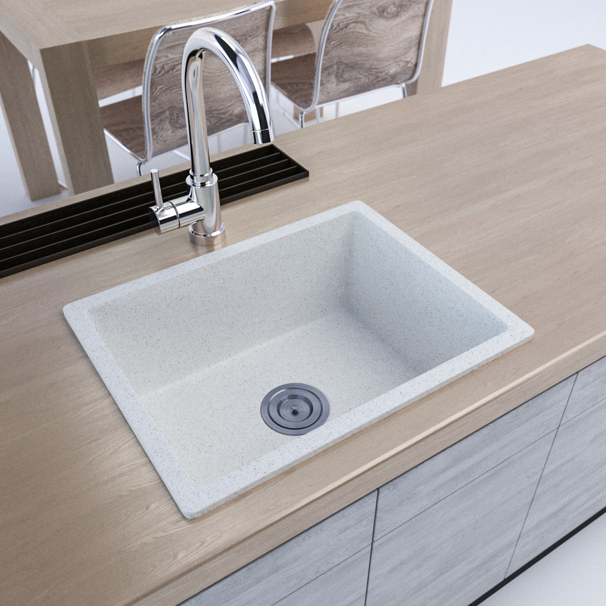 550 x 420mm White Granite Sink – Single Bowl | Scratch & Stain Resistant
