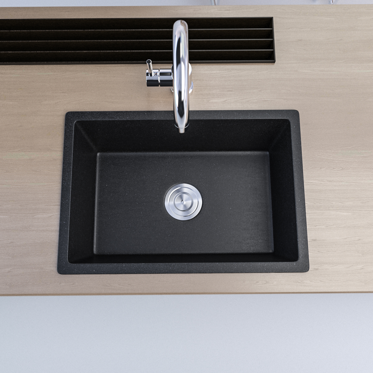 600 x 420mm Black Granite Sink – Single Bowl | Scratch & Stain Resistant