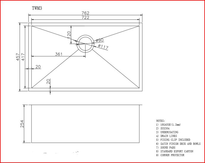 Aquaperla Round Corner Stainless Steel Brushed Brass Gold PVD Coating Single Bowl Kitchen Sink(with Bottom Tray) 762*457*254mm