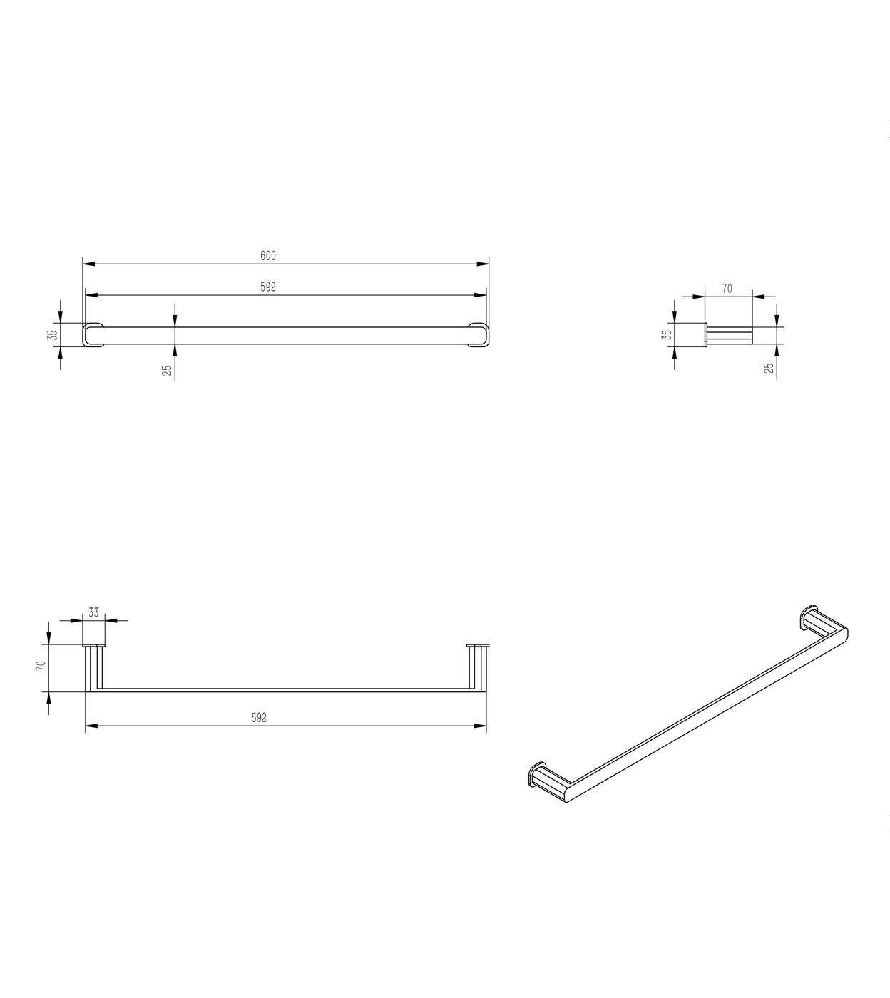 Otti Oskar 600mm Single Towel Rail