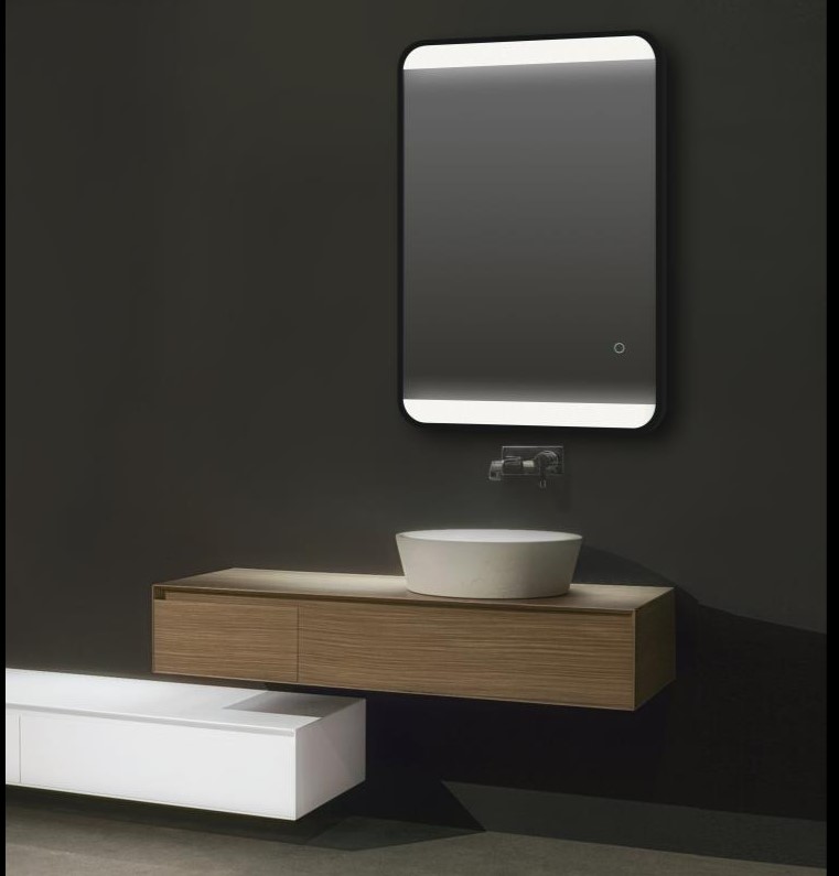 500*700mm Frosted Edge Black Aluminum Framed Frontlit 3 Color Lighting LED Mirror Touch Sensor Switch Wall Mounted Vertical or Horizontal