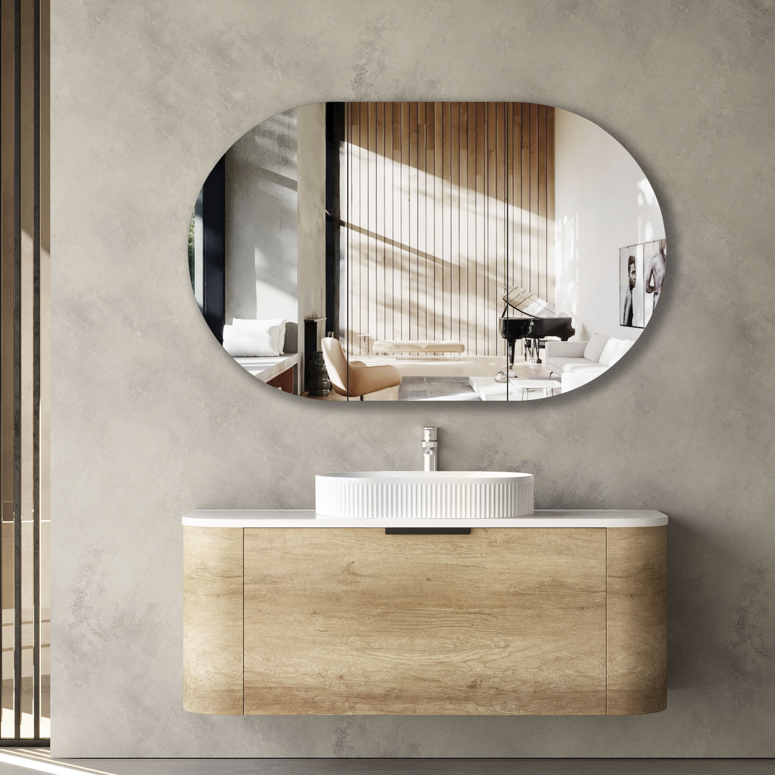 Bondi 1200mm Natural Oak Wall Hung Curve Vanity