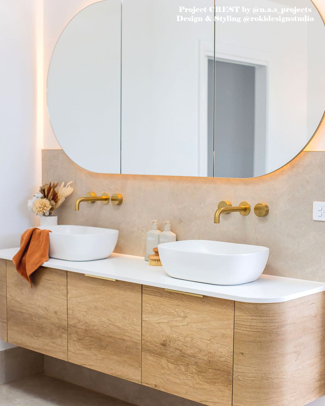 Bondi 1800mm Natural Oak Wall Hung Curve Vanity