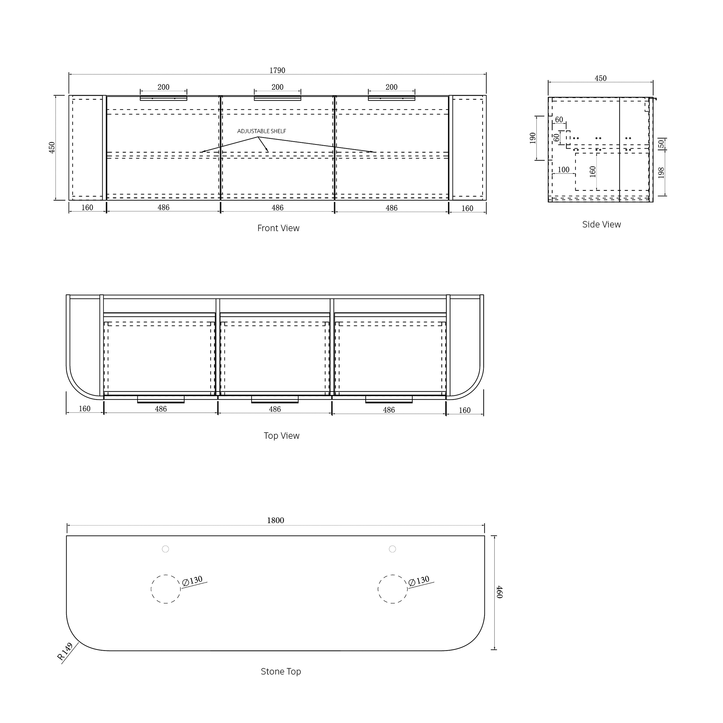 Bondi 1800mm Natural Oak Wall Hung Curve Vanity
