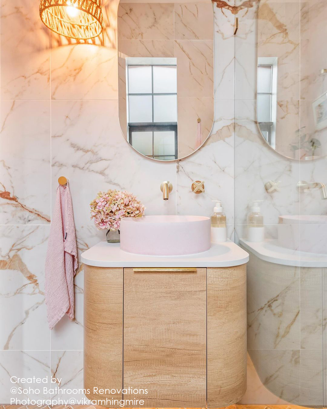 Bondi Natural Oak Wall Hung Curve Vanity