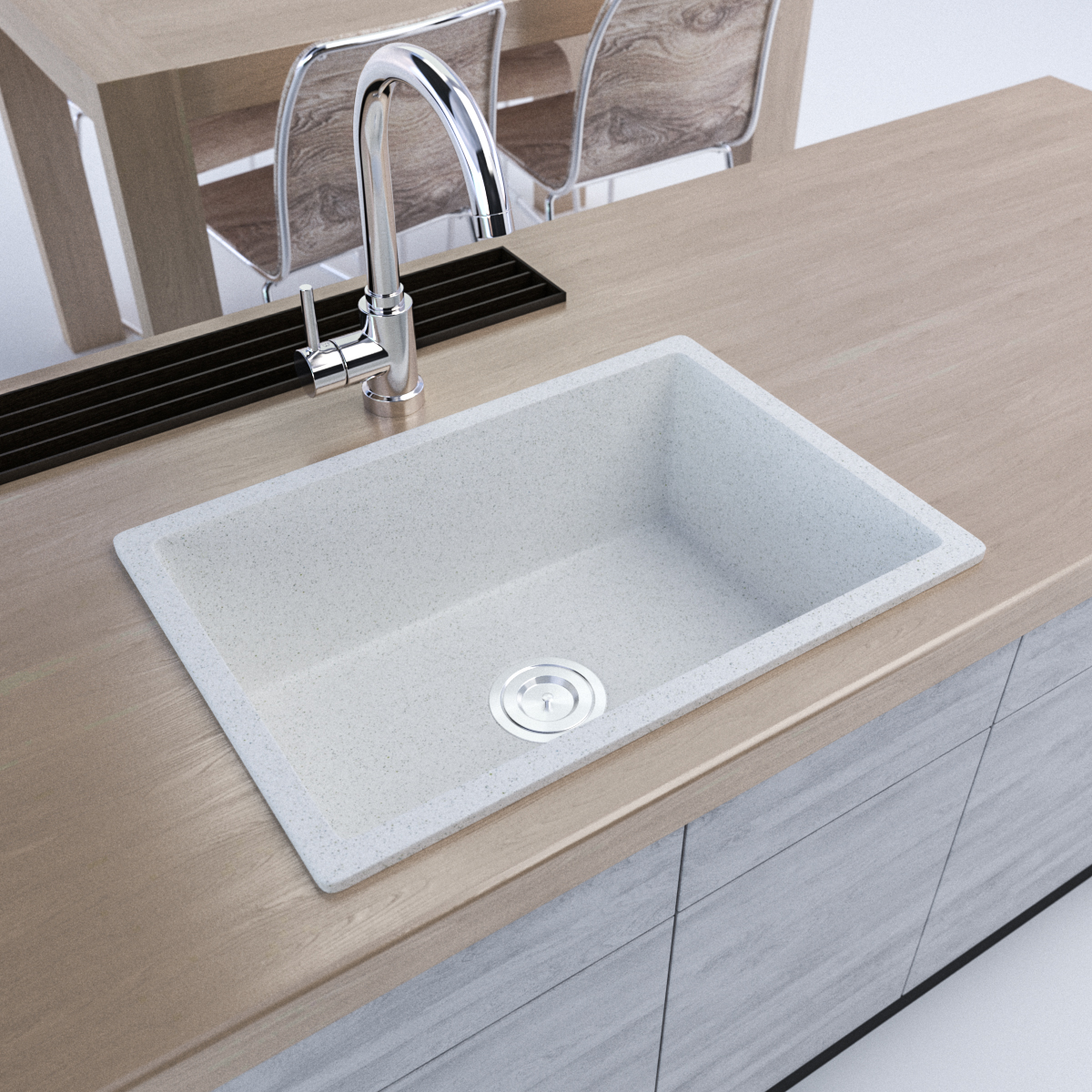 600 x 420mm White Granite Sink – Single Bowl | Scratch & Stain Resistant