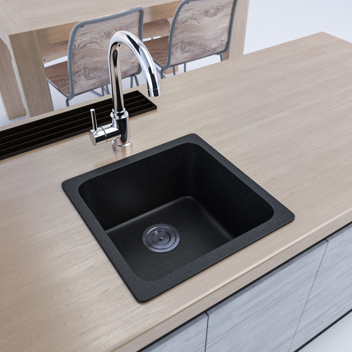 420 x 420mm Black Granite Sink – Single Bowl | Scratch & Stain Resistant