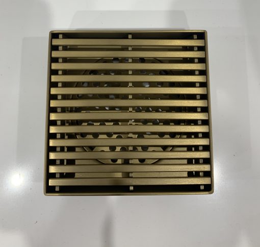 115*115*30mm Brushed Brass Grill Floor Waste Shower Grate Drain(80mm outlet)