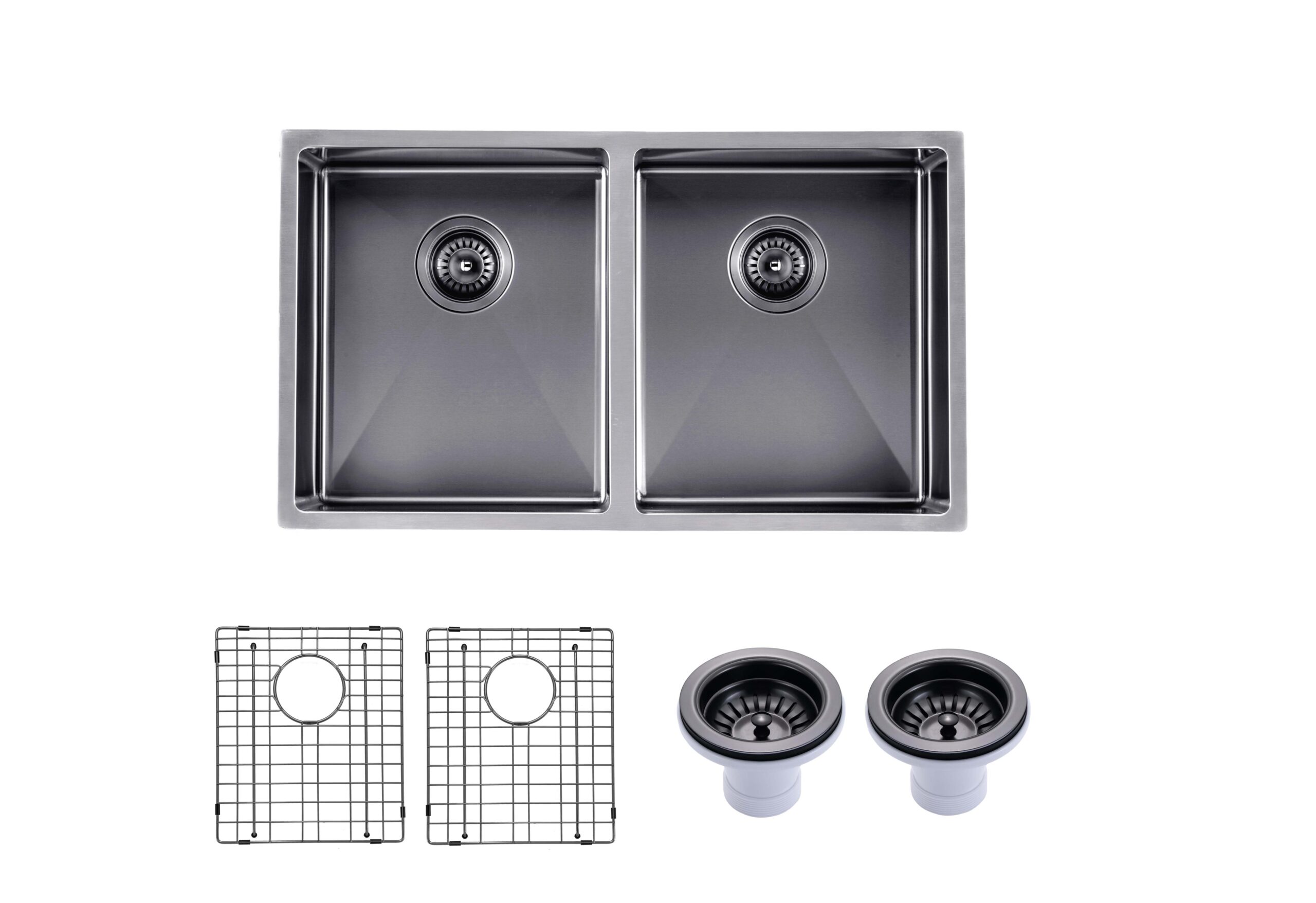 Aquaperla Round Corner Stainless Steel Gun Metal Grey PVD Coating Double Bowl Kitchen Sink(with Bottom Tray) 820*457*230mm