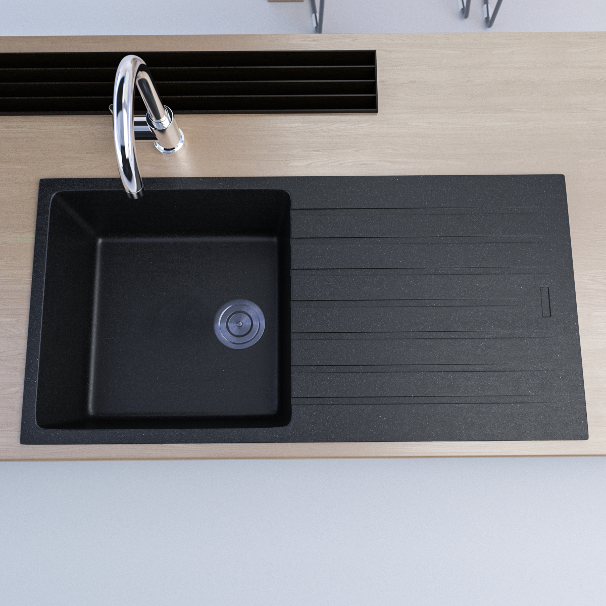 1000x500 Black Single Bowl Granite Sink with Drainer – Scratch & Stain Resistant