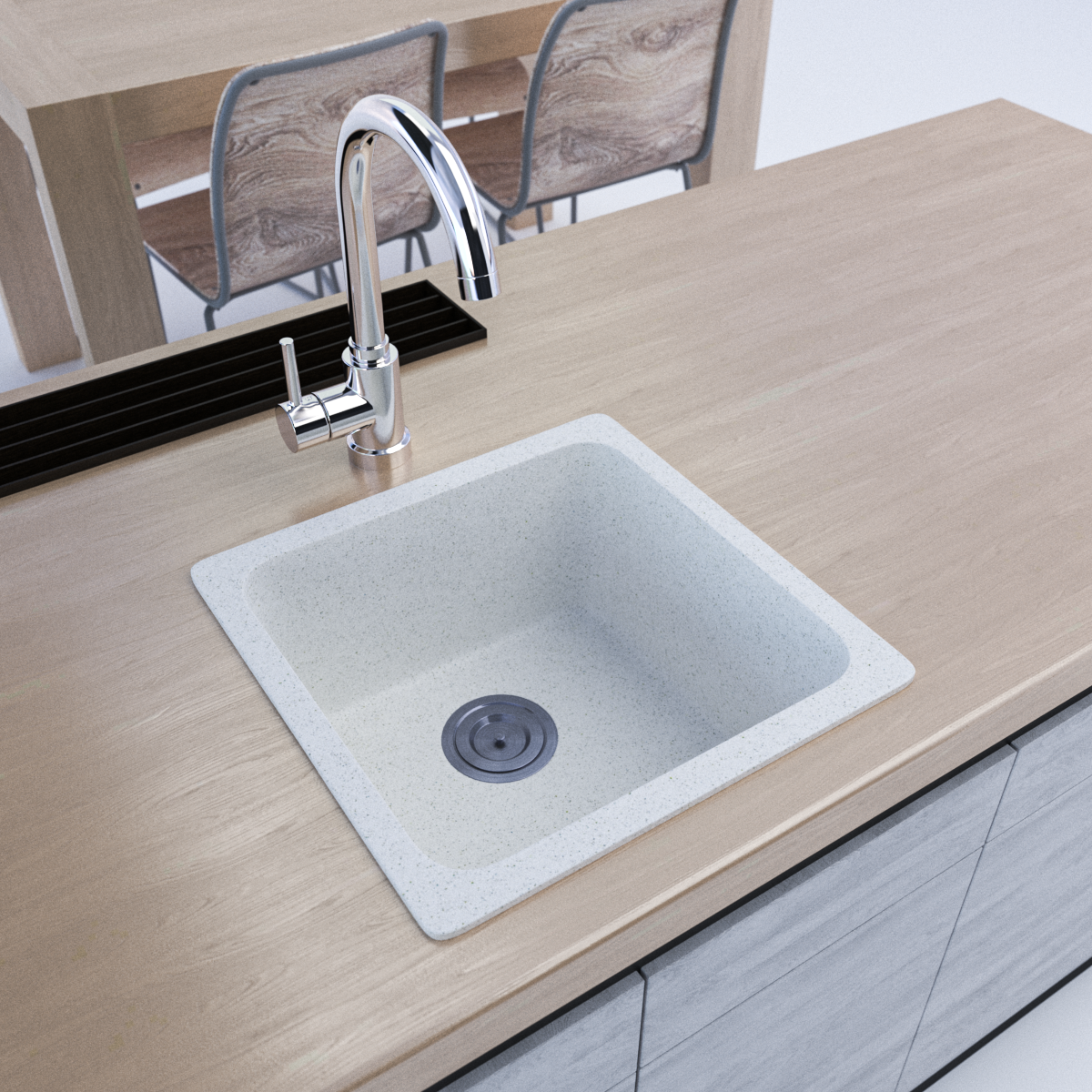 420 x 420mm White Granite Sink – Single Bowl | Scratch & Stain Resistant