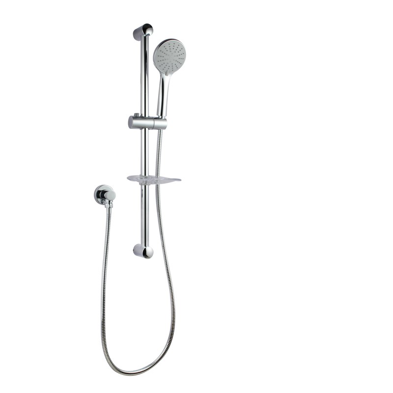 Round Chrome Shower Rail Sliding Holder with Soap Dish Water Hose & Wall Connector Only(Stainless Steel Hose)