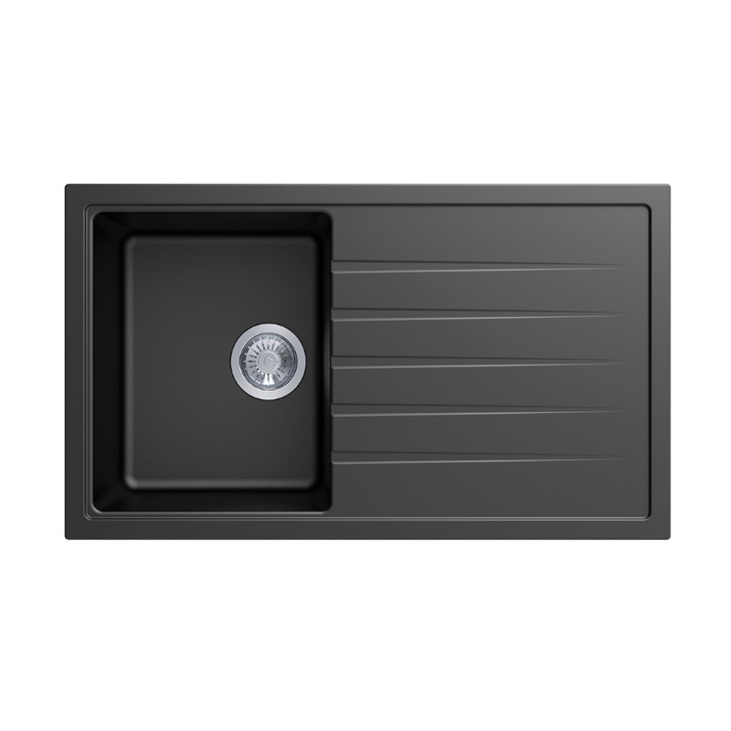Black Carysil Vivaldi D-100 Granite Single Bowl with Drain Board Kitchen Sink (860×500 mm)