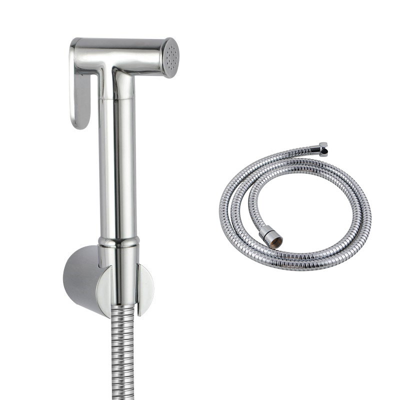 Round Chrome Brass Toilet Bidet Spray Kit with Stainless Steel Hose
