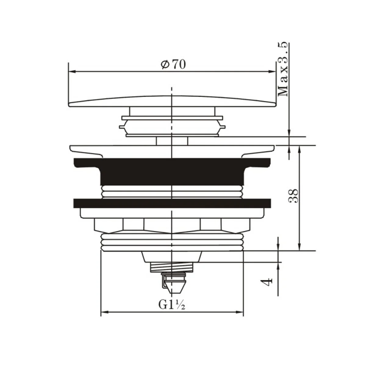 AQ 40mm Mushroom Brushed Brass Bathtub Pop Up Waste without Overflow(Brass)