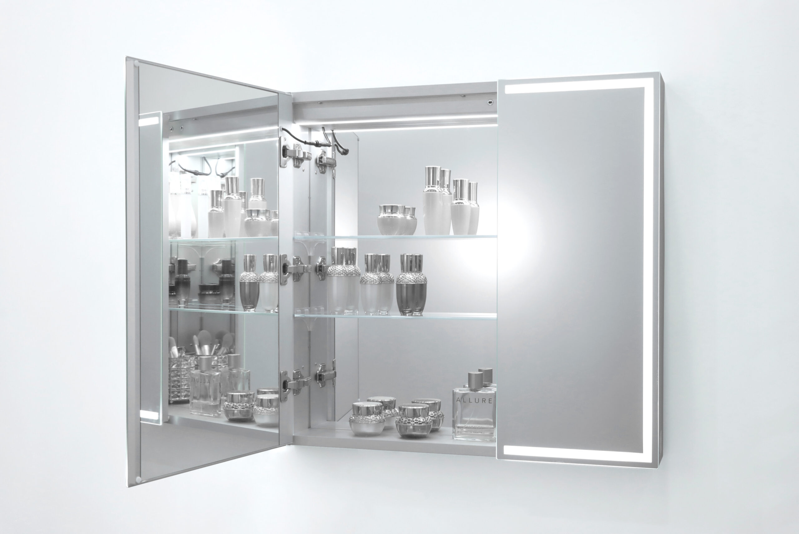 900*720*139mm Silver Brushed Rectangular LED Mirror Shaving Cabinet(Double Doors,Anti-Fogging)